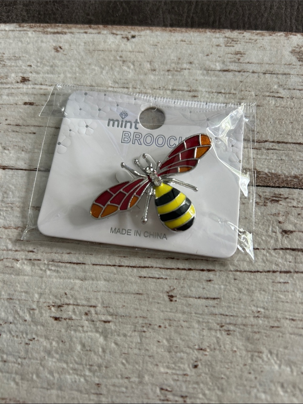 5/$25 Bee Wing Enamel Brooch - Red & Yellow
